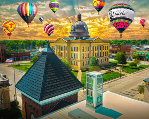 Balloons over Lincoln IL 14 x 11 curved metal